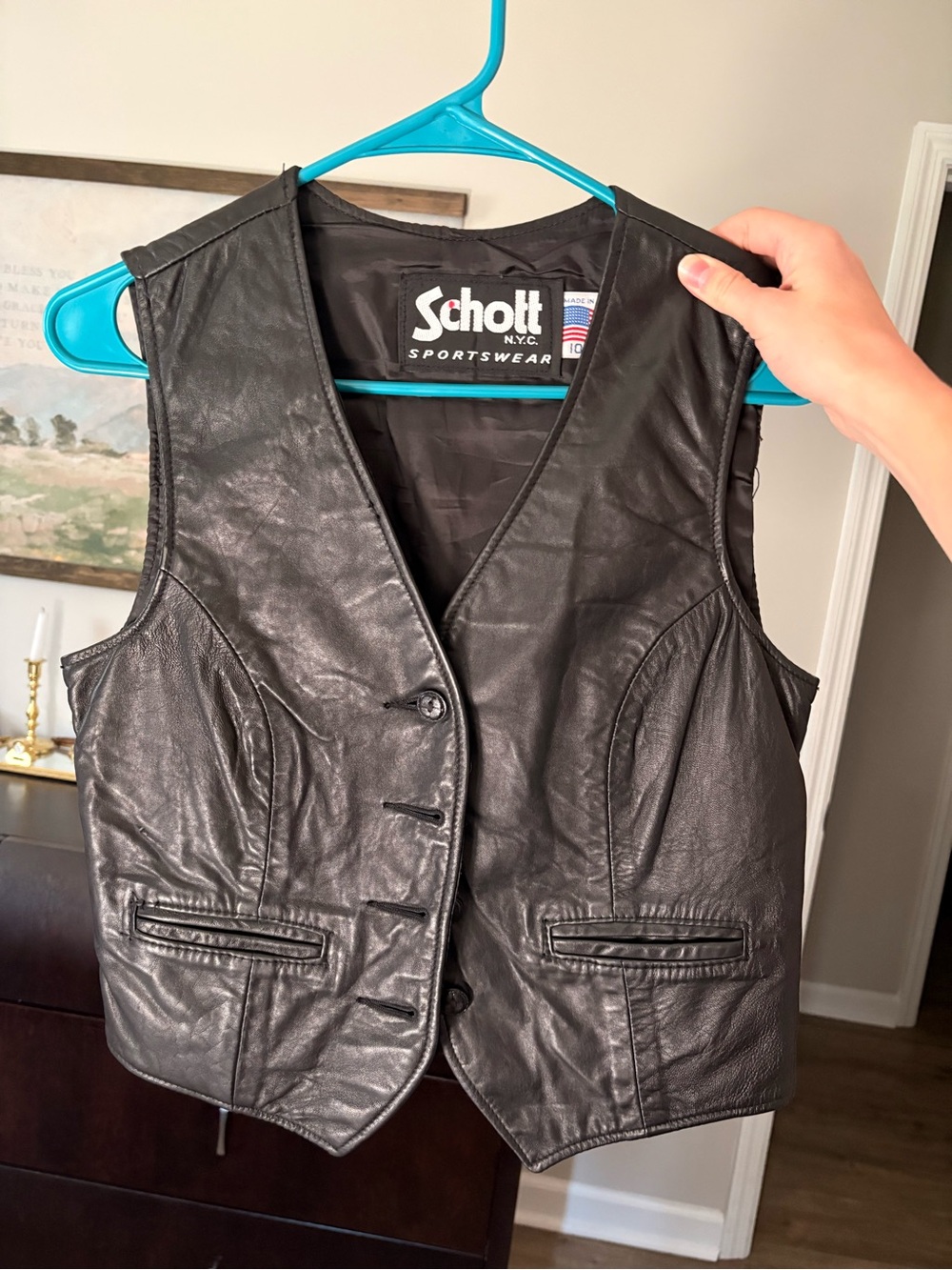 Schott NYC Black Leather Vest